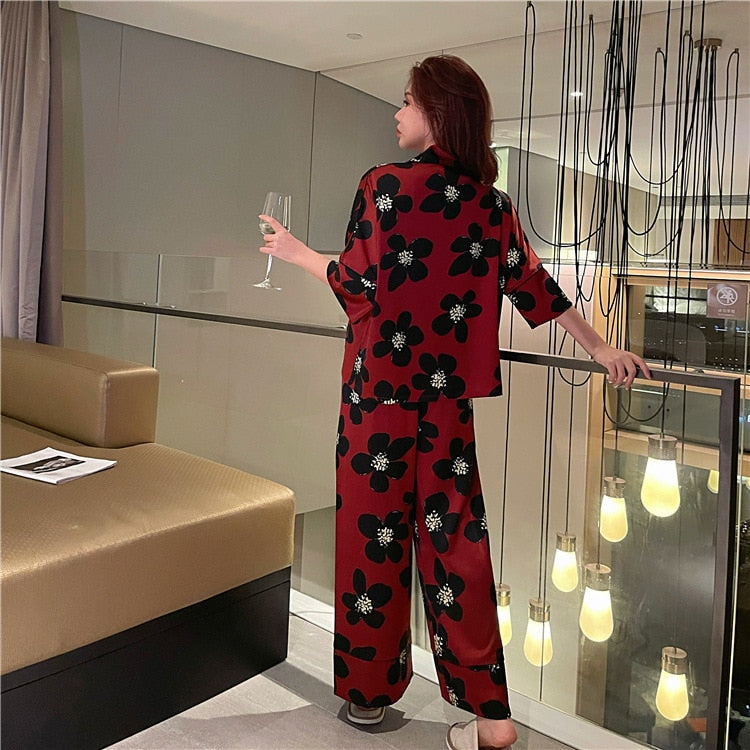Collared Satin Pajamas Set