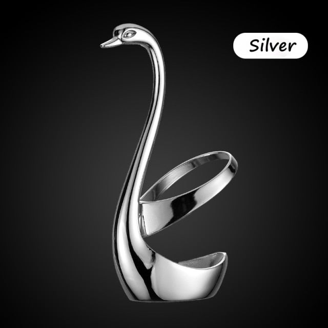 Stainless Steel Spoon and Fork Set with Swan-shaped Holder