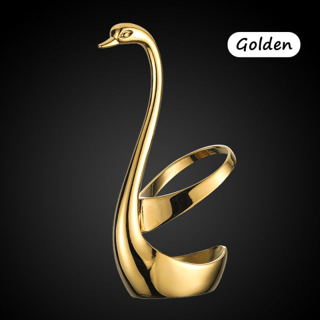 Stainless Steel Spoon and Fork Set with Swan-shaped Holder