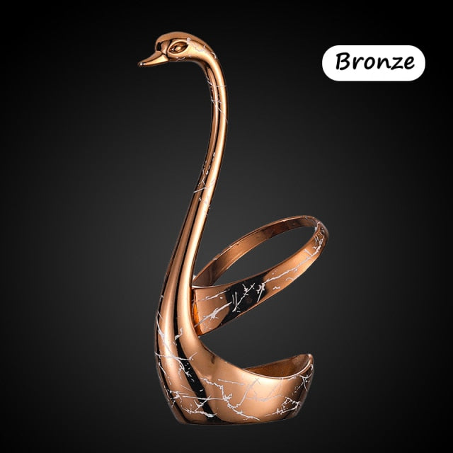 Stainless Steel Spoon and Fork Set with Swan-shaped Holder