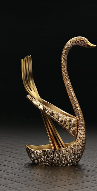 Stainless Steel Spoon and Fork Set with Swan-shaped Holder