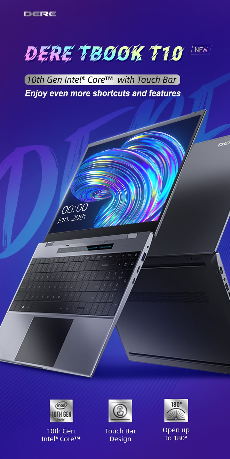 Dere TBook T10 Laptop Intel Core i5 15.6" FHD IPS Laptop Windows 10 Pro 16 GB 512 GB SSD Metal Notebook