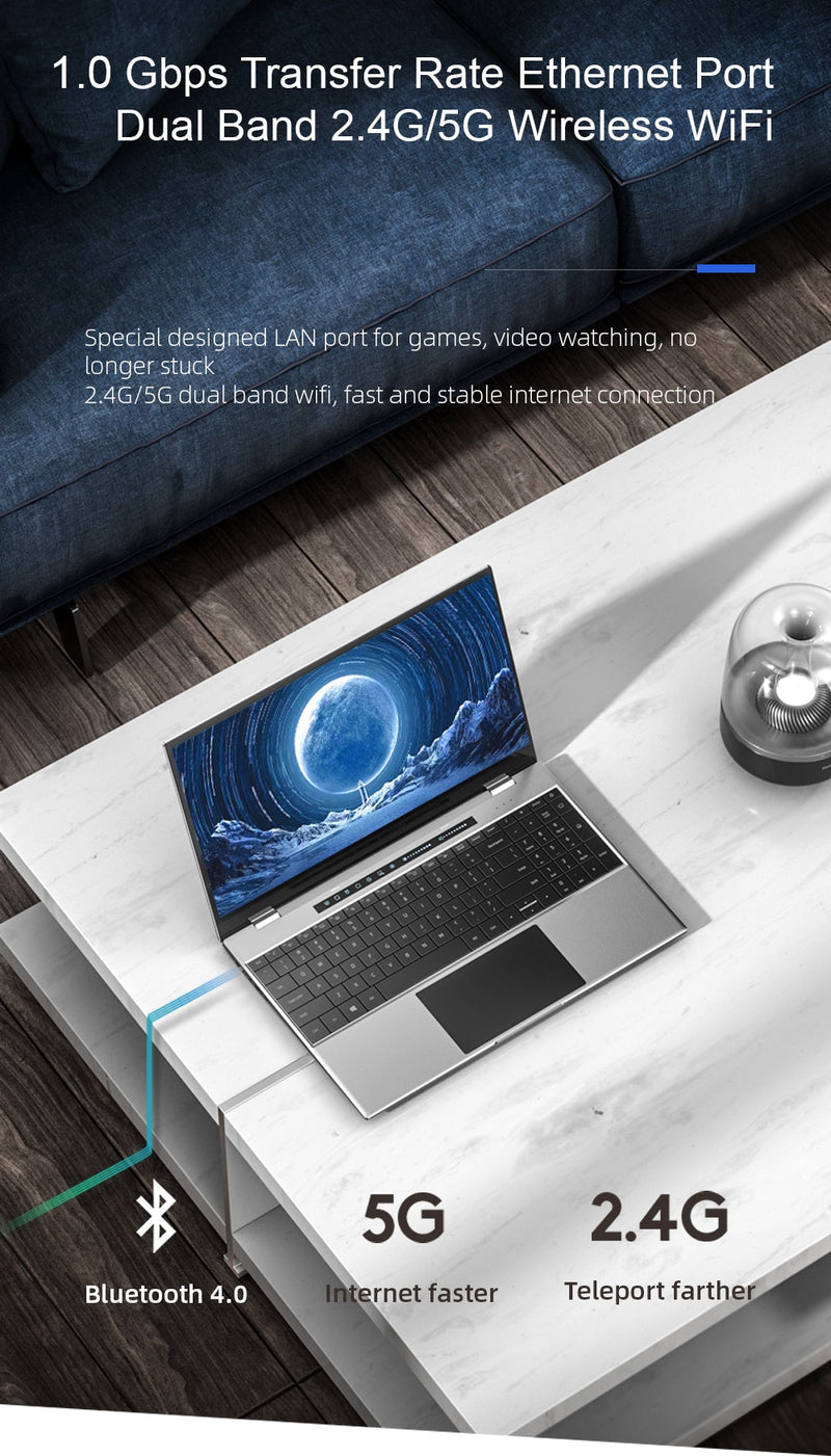 Dere TBook T10 Laptop Intel Core i5 15.6" FHD IPS Laptop Windows 10 Pro 16 GB 512 GB SSD Metal Notebook