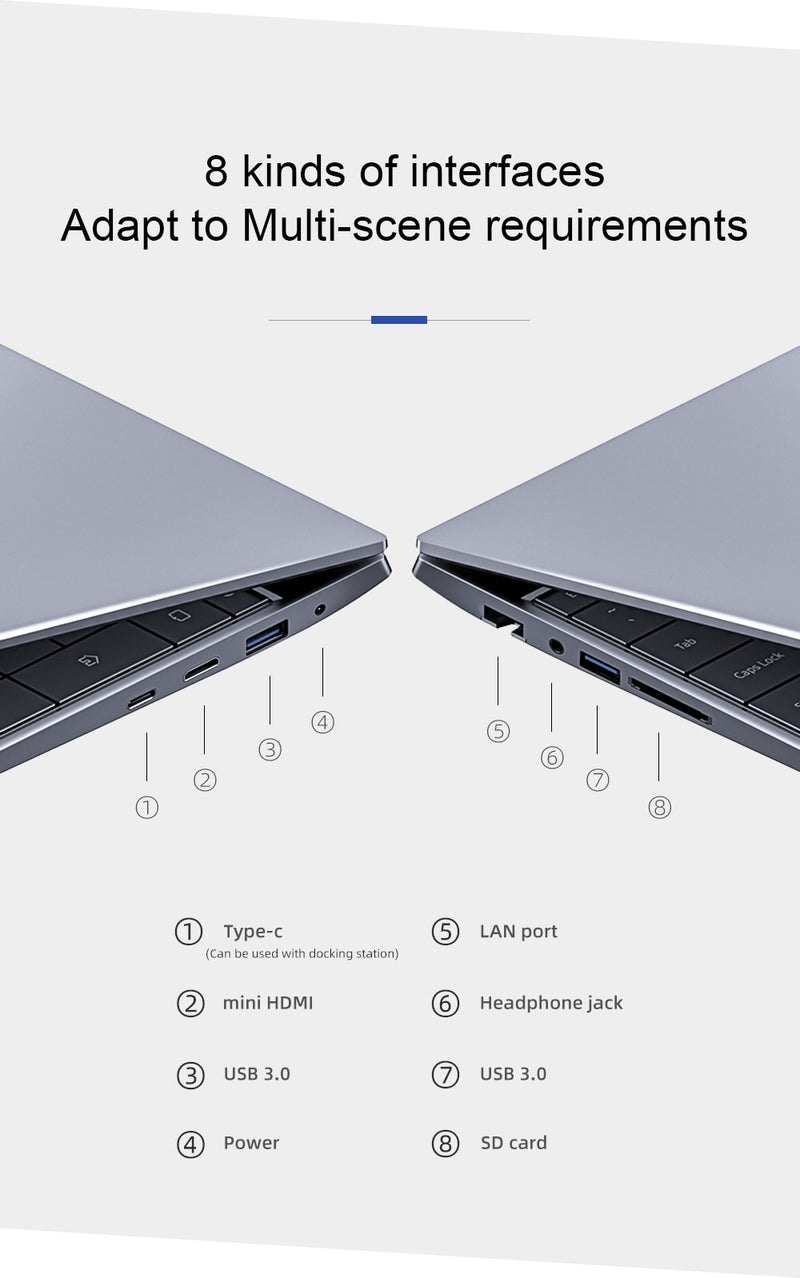 Dere TBook T10 Laptop Intel Core i5 15.6" FHD IPS Laptop Windows 10 Pro 16 GB 512 GB SSD Metal Notebook