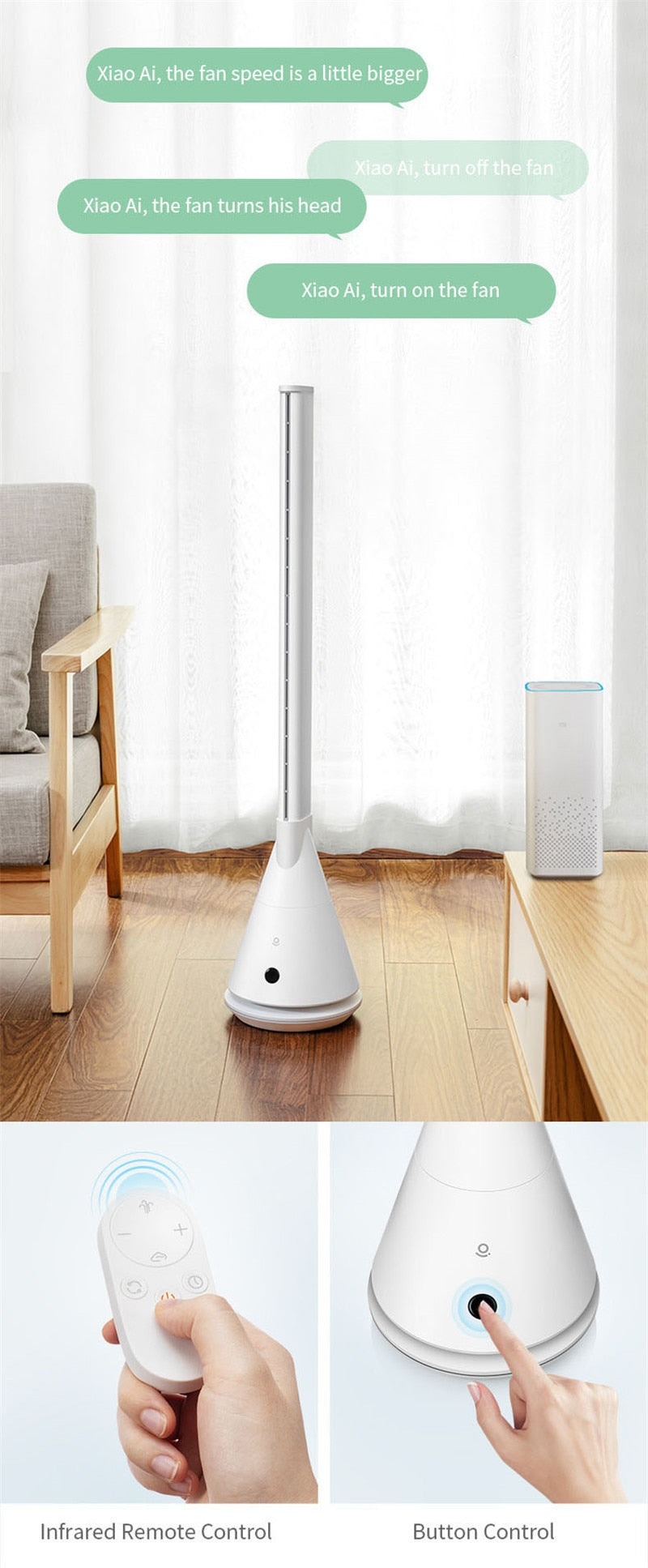 Lightweight Thin Oscillating Smart Tower Fan