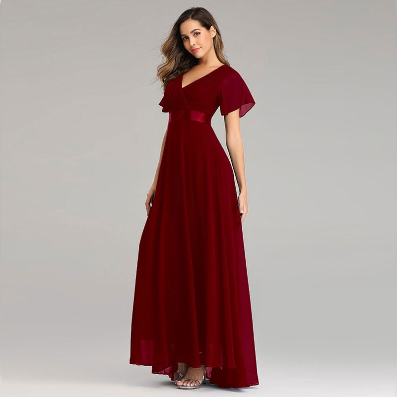Floor-length V-Neck Flowing Evening Gown