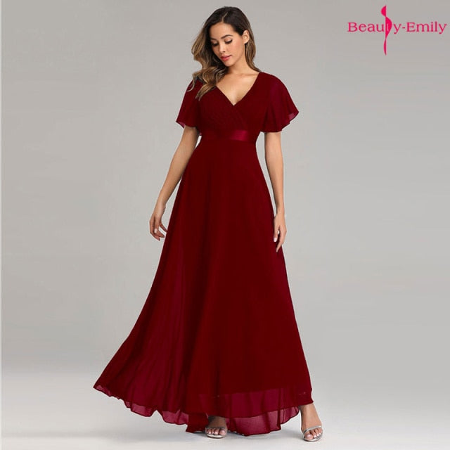 Floor-length V-Neck Flowing Evening Gown
