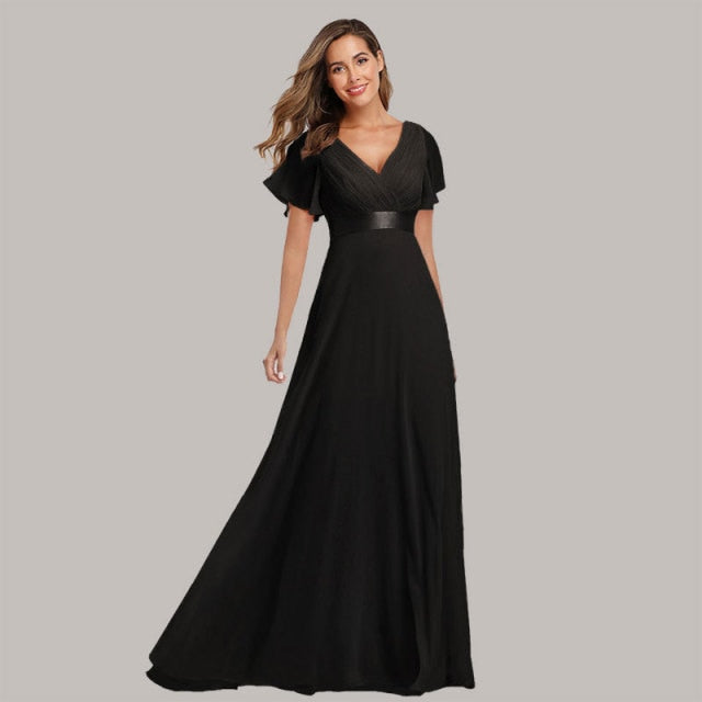 Floor-length V-Neck Flowing Evening Gown