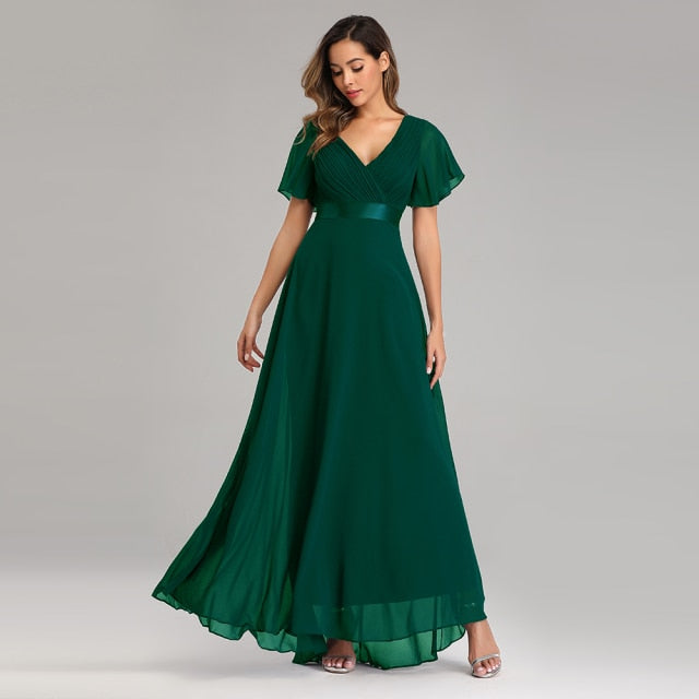 Floor-length V-Neck Flowing Evening Gown