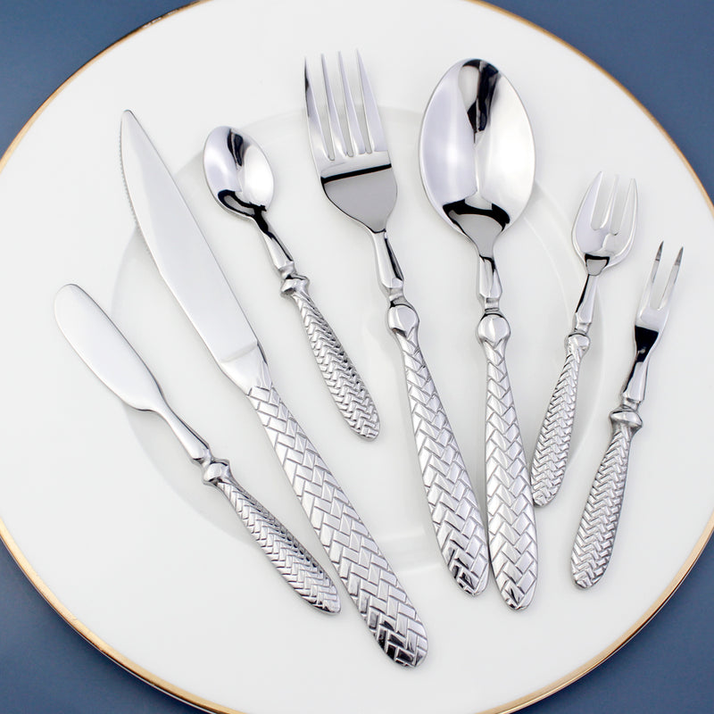 Exquisite Woven Pattern Stainless Steel Cutlery Set