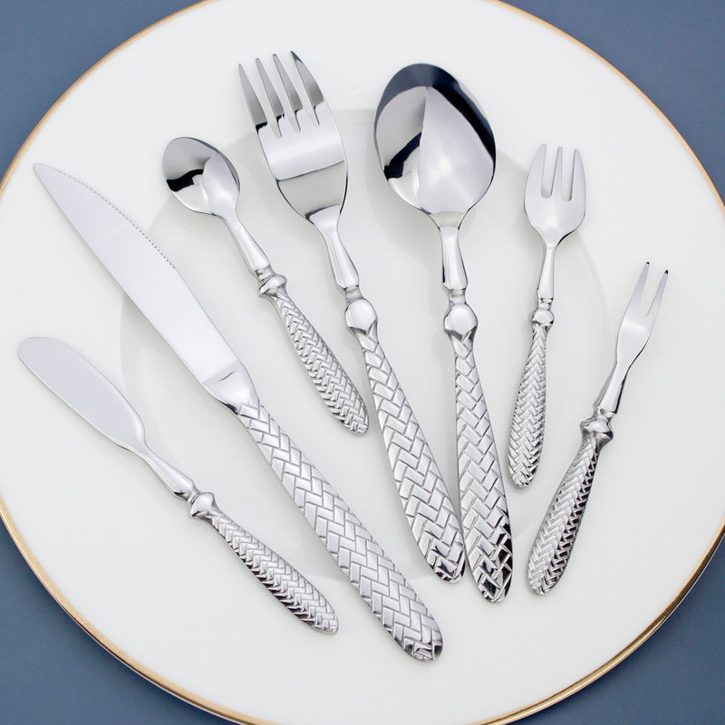 Exquisite Woven Pattern Stainless Steel Cutlery Set