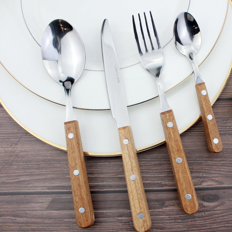 Delightful Stainless Steel Wooden-Handle Cutlery Set