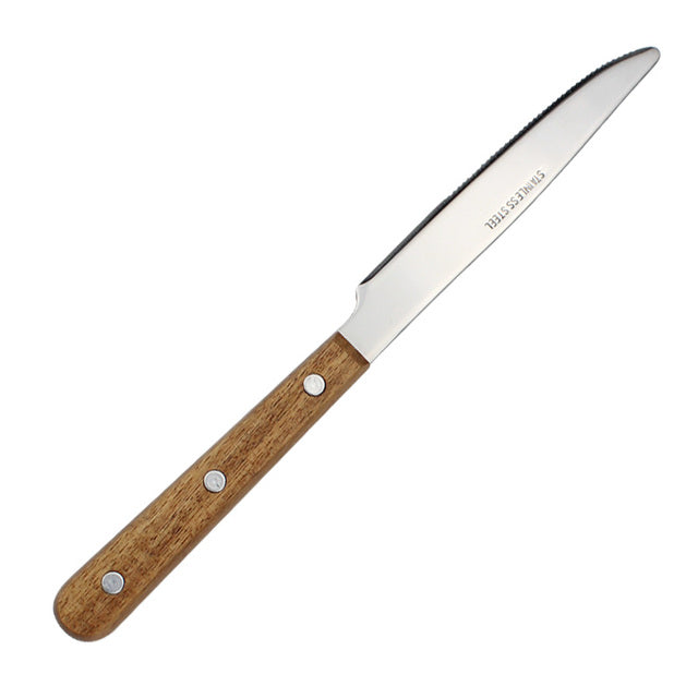 Delightful Stainless Steel Wooden-Handle Cutlery Set