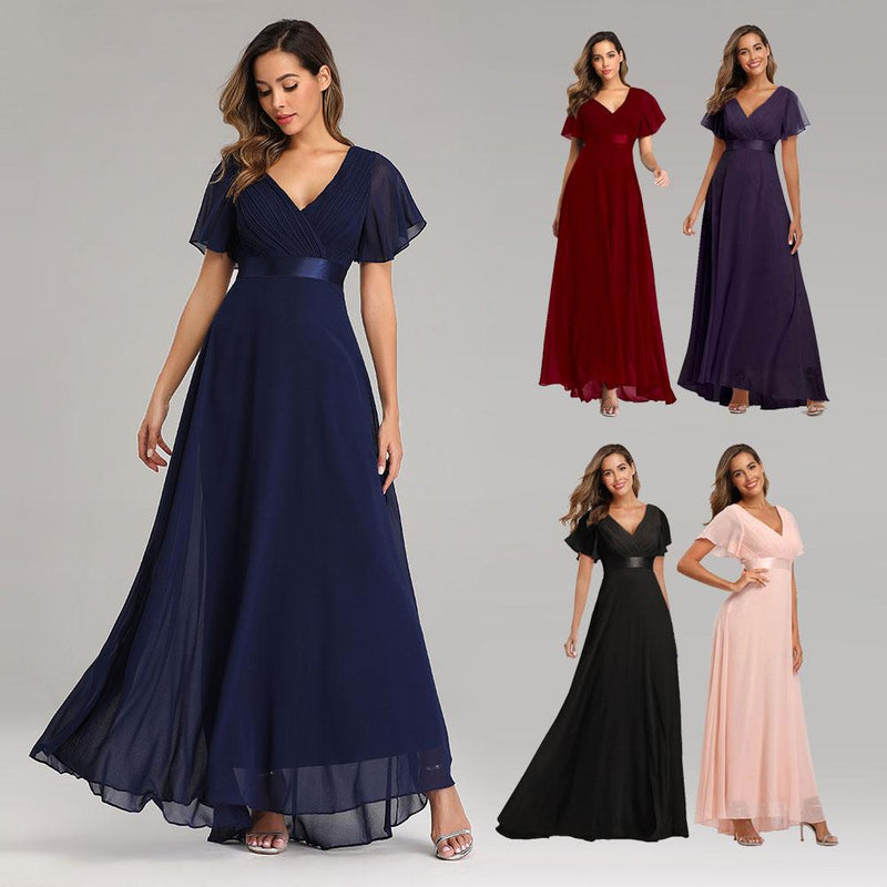 Floor-length V-Neck Flowing Evening Gown